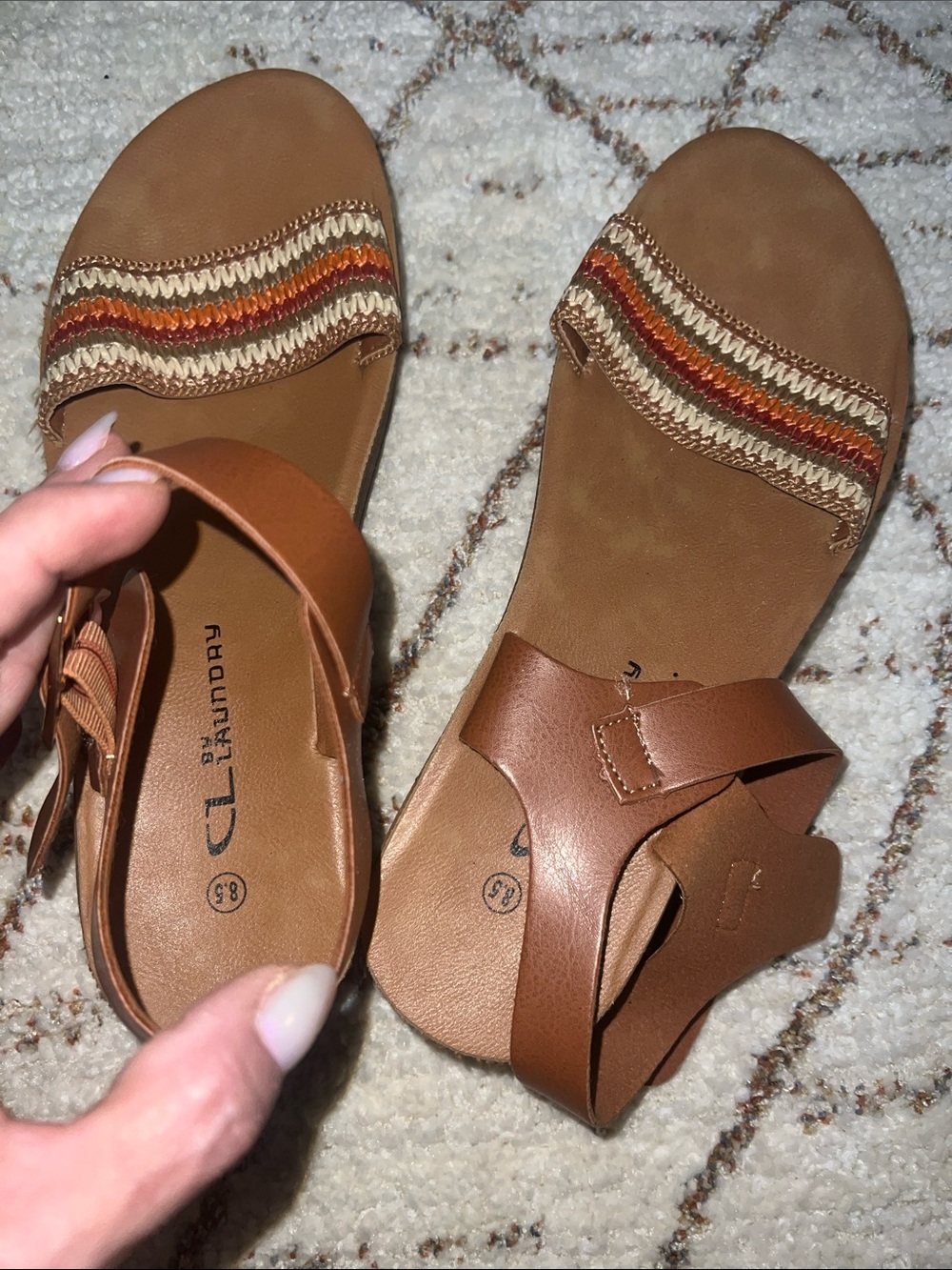CL by Laundry Brown Tan Wedge Sandals with Woven Accent